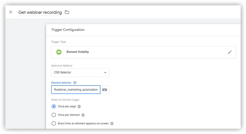 Sélecteur d'élément dans le menu Google Tag Manager
