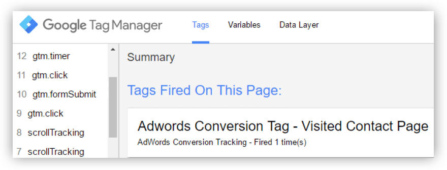 Menu du gestionnaire de balises Google
