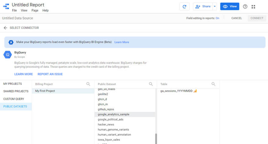 GBQ는 데이터 스튜디오에 연결