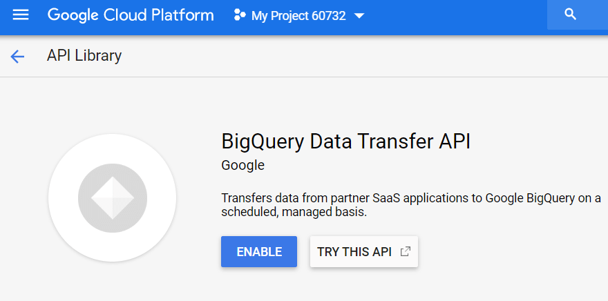 habilitar la API de transferencia de datos de BigQuery