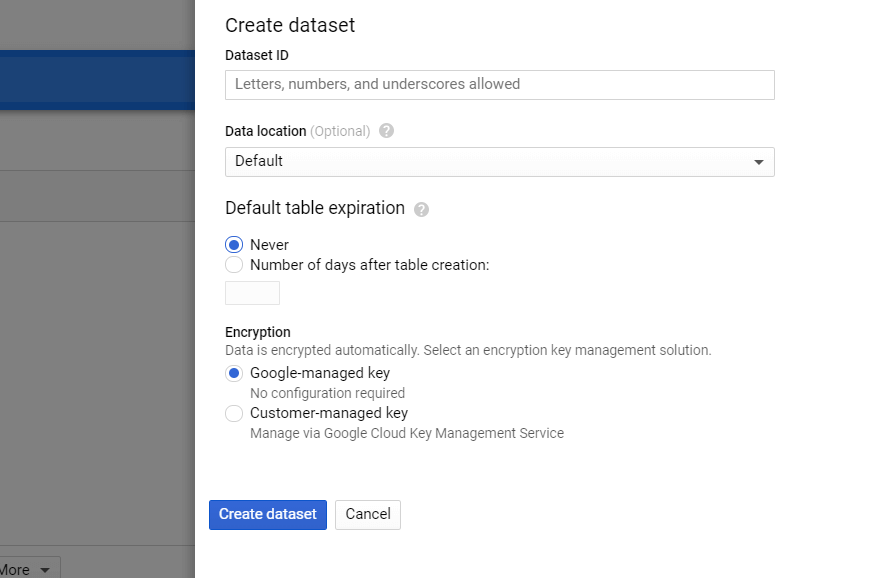 crear el conjunto de datos en GBQ