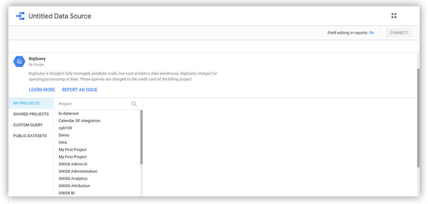 Konto in GBQ auswählen