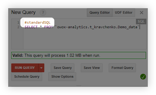行#standardSQLを追加します
