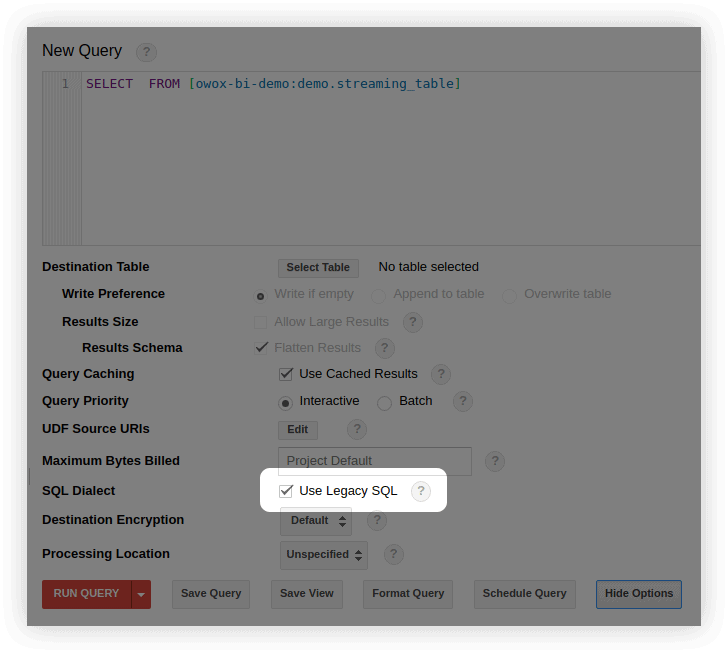 BigQueryインターフェース