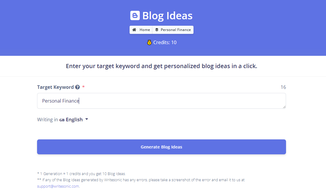 writesonic-ブログのアイデアの生成