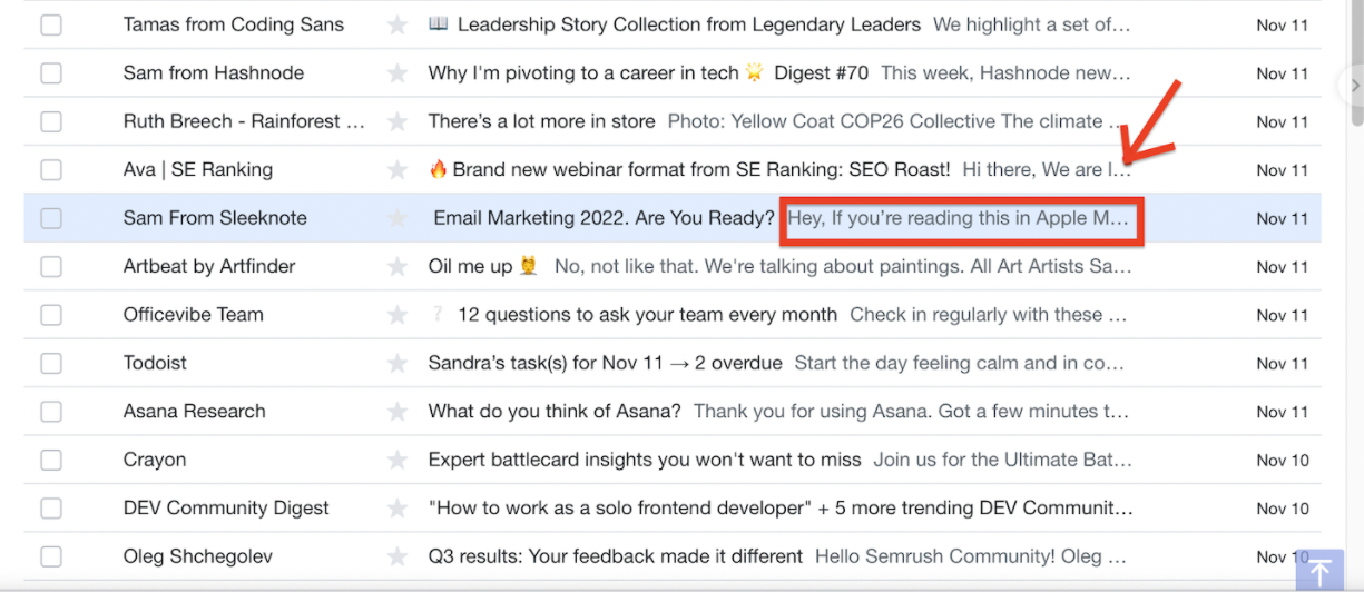 e-mail de marketing text preheader