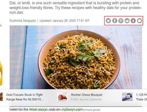 Botões de compartilhamento social no site