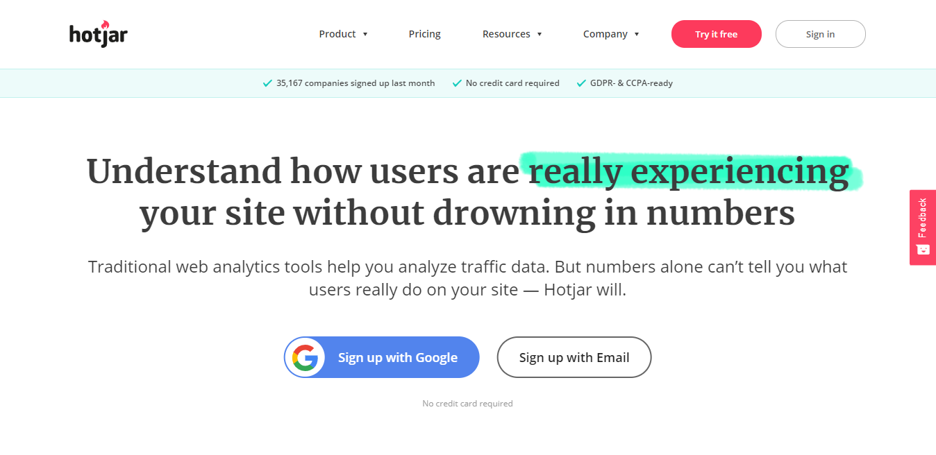 Prima pagină HotJar