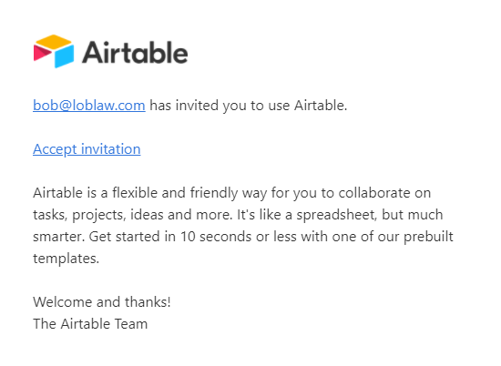 E-mail de recomandare Airtable