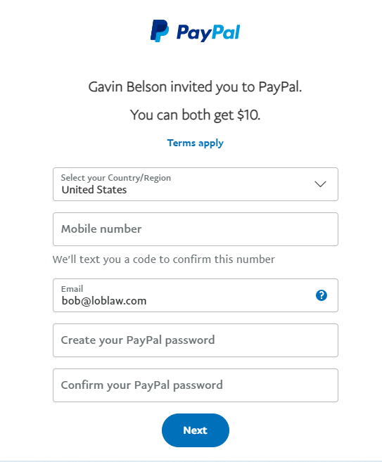 Invitație de recomandare Paypal