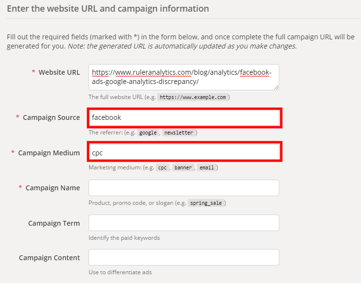 페이스북 광고 구글 애널리틱스 불일치 - URL 빌더 - www.ruleranalytics.com