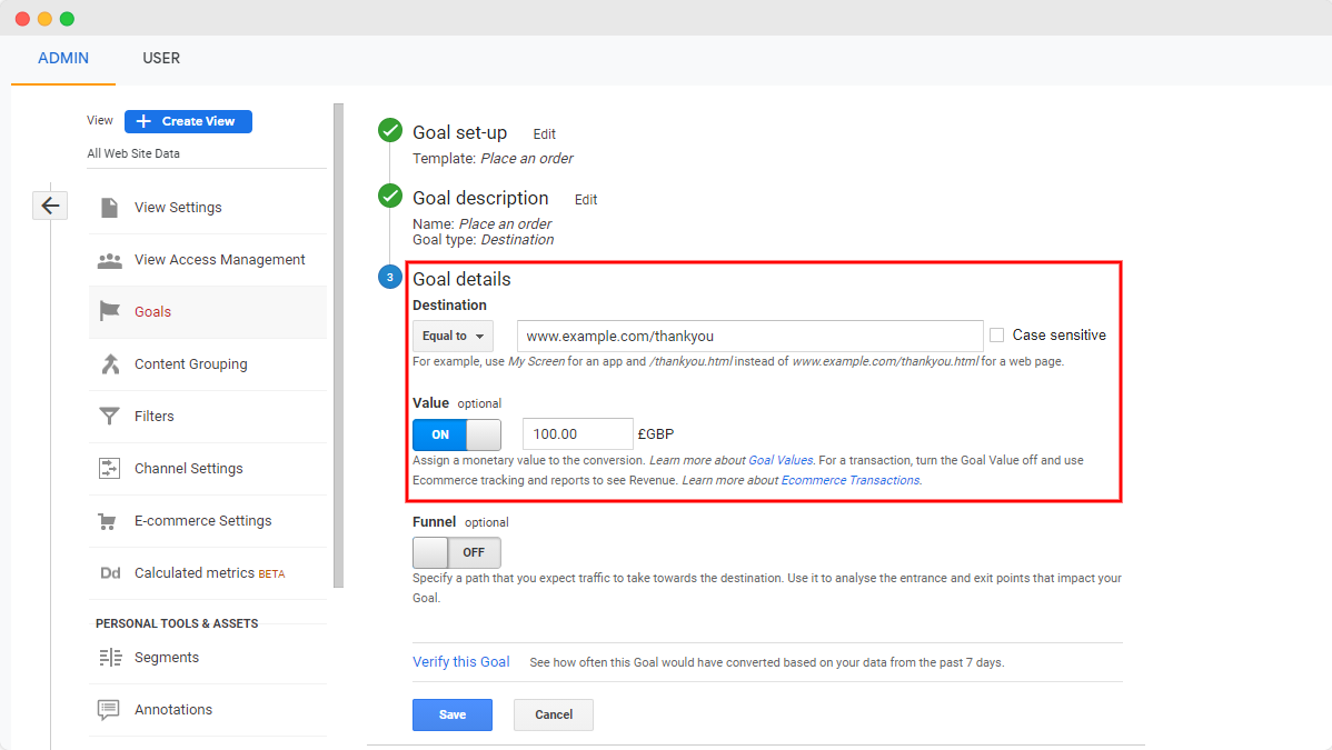 meta de receita do Google Analytics - etapa 4 - www.ruleranalytics.com