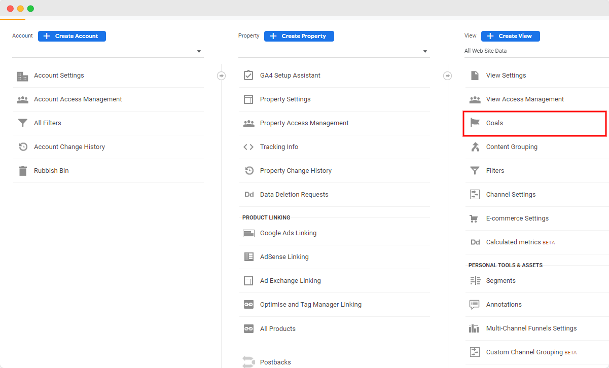 meta de receita do Google Analytics - etapa 1 - www.ruleranalytics.com