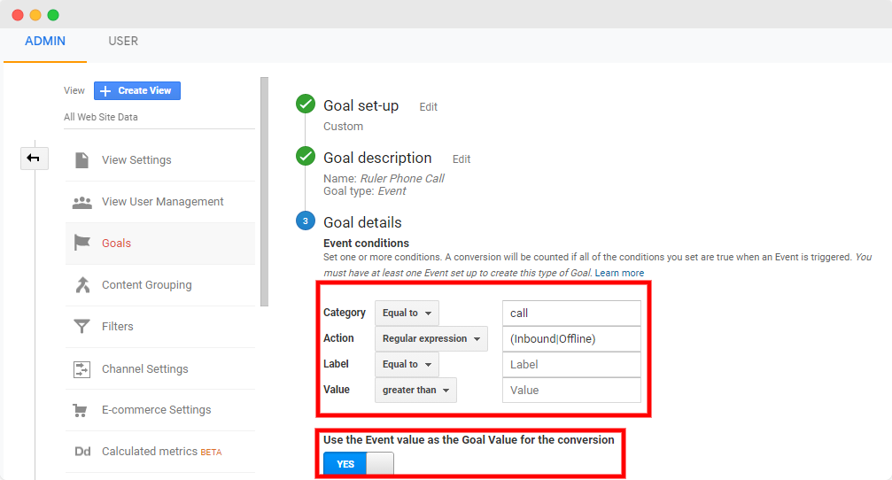 Offline-Conversions in Google Analytics verfolgen – Schritt 6 Telefonanrufe verfolgen – www.ruleranalytics.com