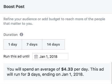 สกรีนช็อตของการใช้จ่ายโดยประมาณของ Facebook สำหรับโพสต์ที่เพิ่มขึ้น
