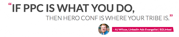 Captura de pantalla del sitio web de la conferencia Hero Conf PPC
