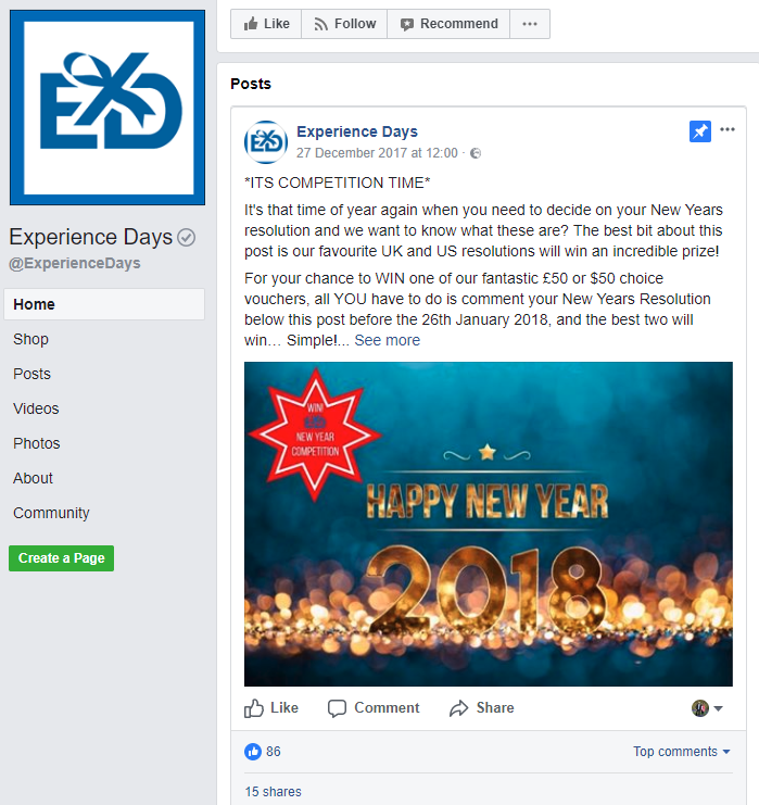 screenshot della pagina facebook