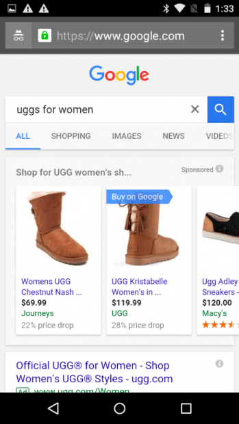 Screenshot degli Ugg venduti su Acquisti su Google