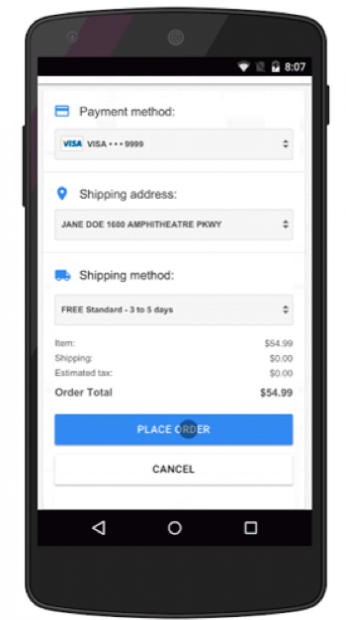 Screenshot del processo di pagamento di Google