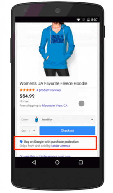 Screenshot della protezione dell'acquisto da Google Shopping Actions