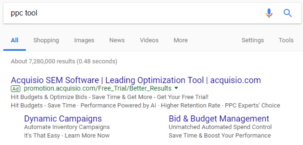 screenshot serp dello strumento ppc