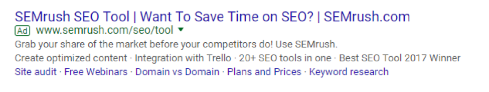 screenshot dell'annuncio di semrush