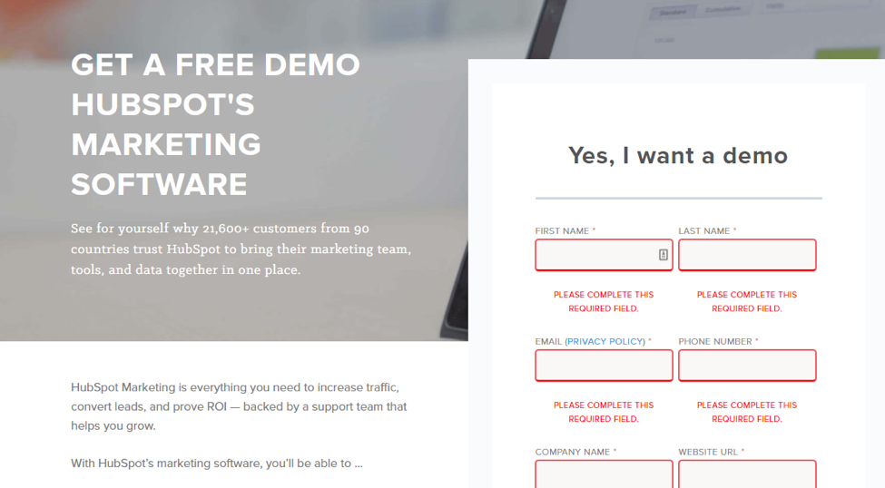 screenshot del modulo gated hubspot