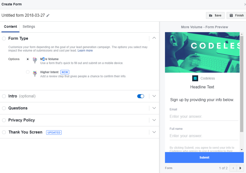 フォームダッシュボードのスクリーンショットを作成する