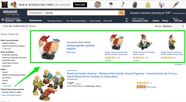 Schlagzeilen-Suchanzeige auf Amazon