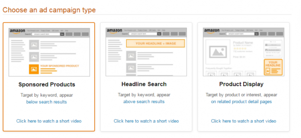 Auswahl eines Amazon-Werbekampagnentyps in Seller Central