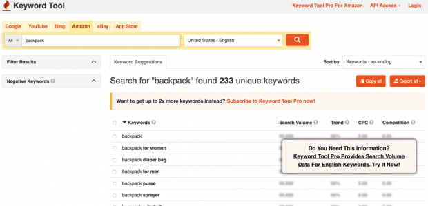 Keyword-Recherche-Tool für Amazon
