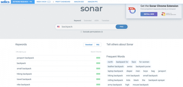 Sonar-Keyword-Recherche-Tool für Amazon