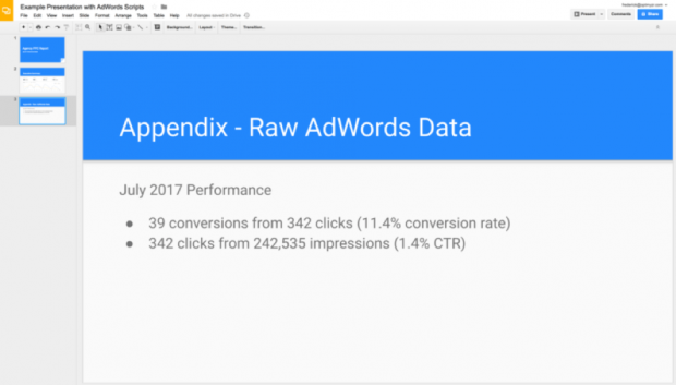 Scripts AdWords pour les diapositives Google pour les rapports ppc