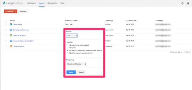 Planifier des rapports ppc dans AdWords
