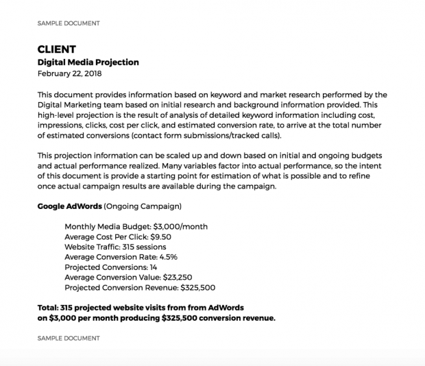 Beispiel für einen PPC-Projektionsbericht