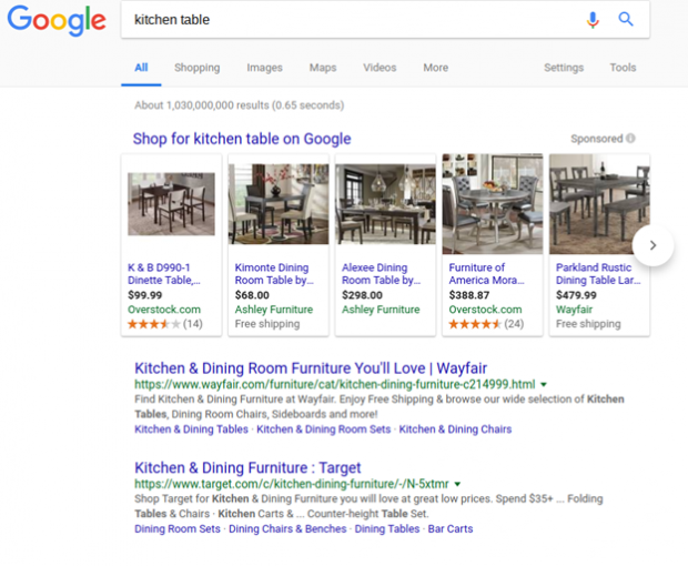 产品详情 Google 厨房餐桌购物广告