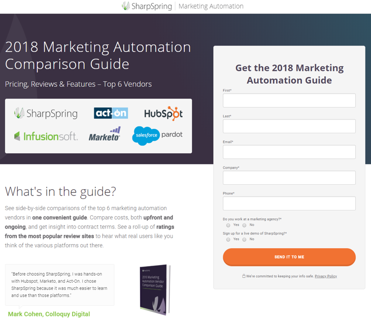 pagina di destinazione di sharpspring