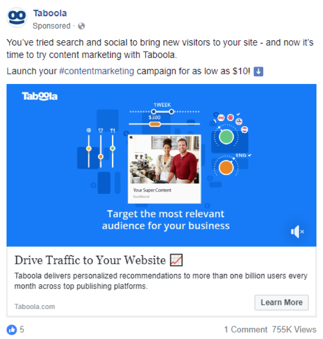 pagina di destinazione taboola