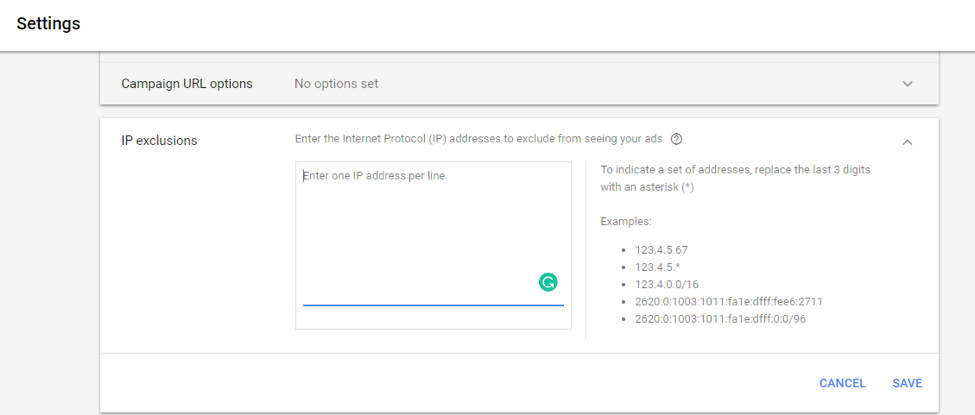adwords ayarları ekran görüntüsü