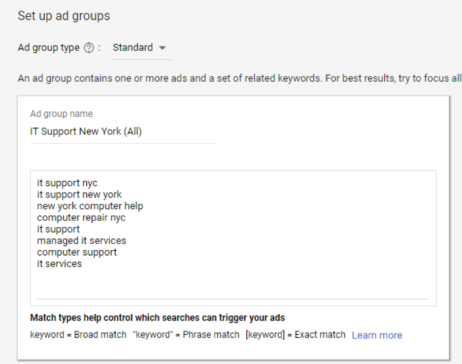 ตั้งค่ากลุ่มโฆษณา ภาพหน้าจอ adword