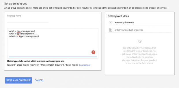 AdWordsのキーワードに設定されたマッチタイプ