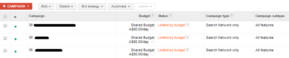 limitado por notificación de presupuesto de google
