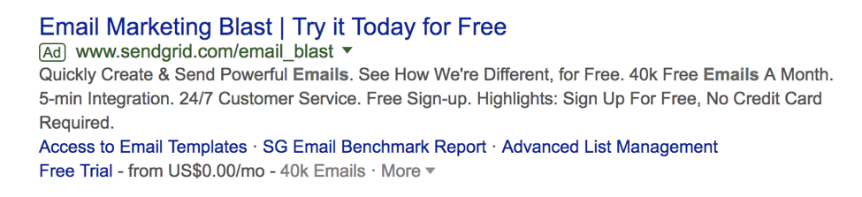 sendgrid di esempio CTA