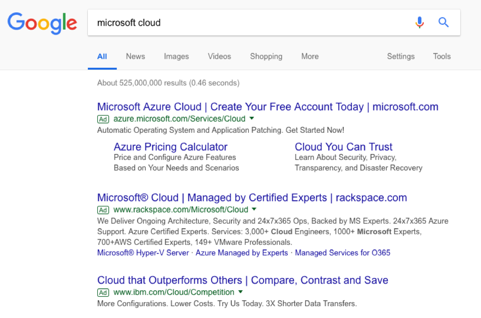 microsoft cloud serp