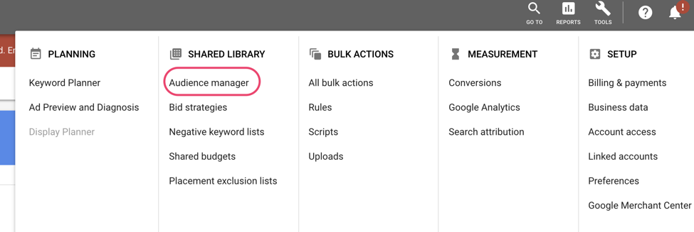 Скриншот инструментов Google Ads