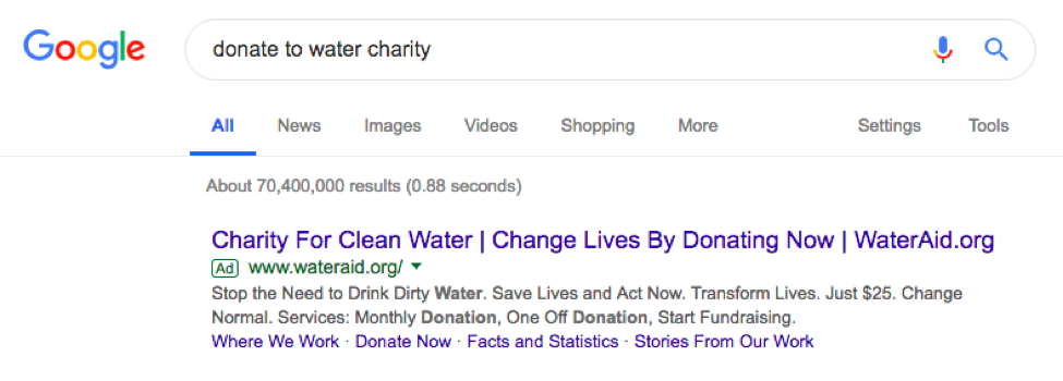ตัวอย่าง google serps wateraid