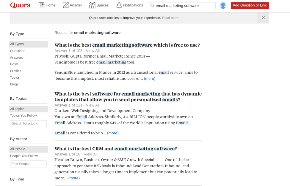 สกรีนช็อตของผลลัพธ์ quora