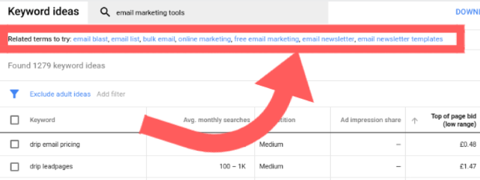 ภาพหน้าจอตัวอย่างเครื่องมือวางแผนคีย์เวิร์ดของ Google