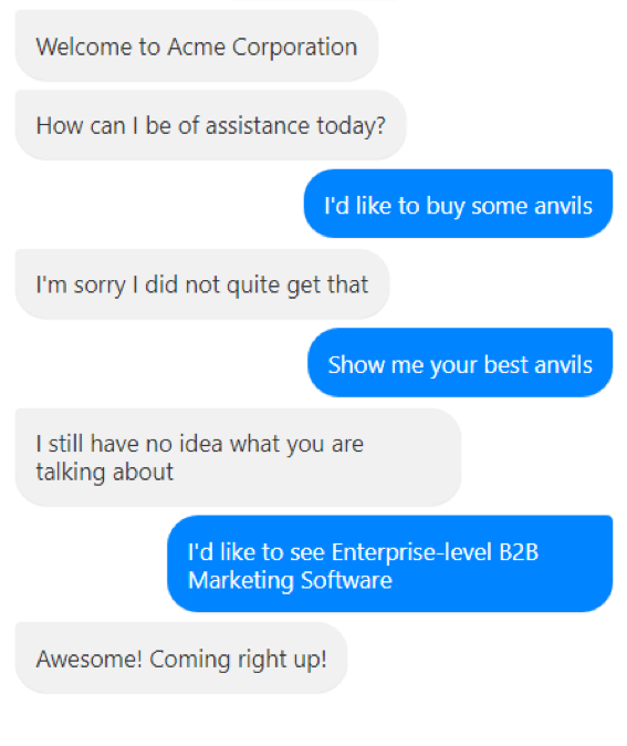 ejemplo de conversación de chatbot de acme corporation