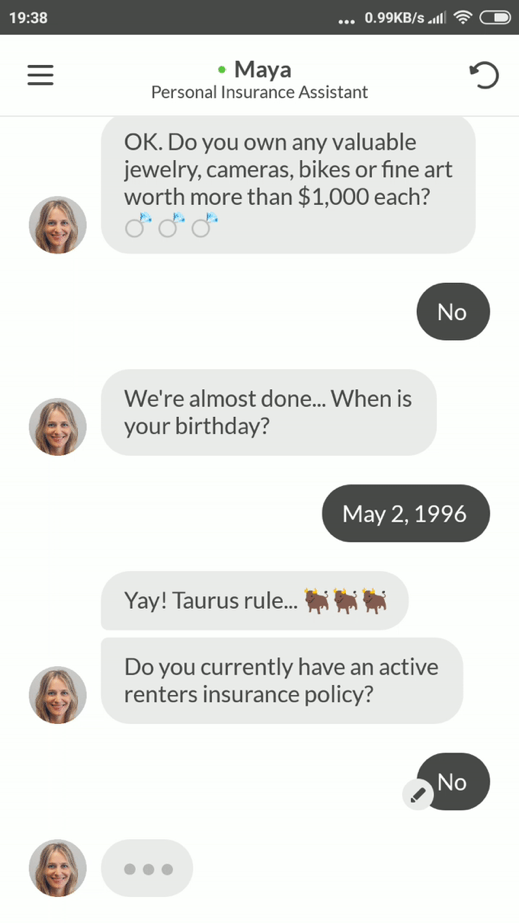 captura de pantalla de conversación maya chatbot